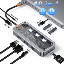 Fogy Apple Macbook Uyumlu 10IN1 Type-C Hub 3*usb3.0+4k HD+PD+3.5MM+SD+TF+VGA+RJ45+ Hub