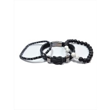 Janti JTSS23KOB1270 Janti Kombin Bileklik Obsidyen Onyx Havlit Lav Hematit Doğaltaş Hakiki Deri