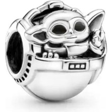 Ni Aksesuar Gümüş S925 Damgalı Star Wars Grogu - Baby Yoda & Beşik Charm