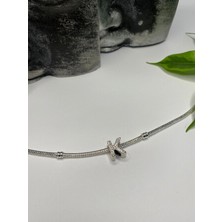 Ni Aksesuar Gümüş S925 Damgalı K Harfi Zirkon Taşlı Charm