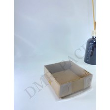 Dmrpack  9X9X3 cm Kraft Asetat Kapaklı Kutu (100 Adet) Düğün Nişan Kına Mum Hediyelik Kutu