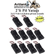 Artlantis 2 Li Pil Yatağı Deney 10 Adet Pil Yuvası Pil Kutusu Aa Kalem Kalın Pil 2x1,5 Volt Yaylı Pil Yuvası