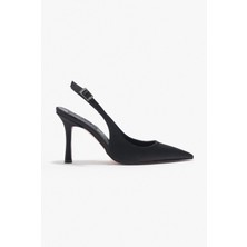 Nişantaşı Shoes Mendy Siyah Saten Kemer Detay Sivri Burun Kadın Topuklu Ayakkabı