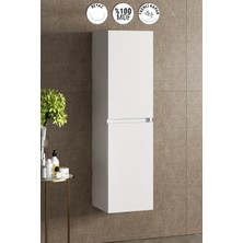 Özceden Banyo Boy Dolabı 130 cm 4 Bölmeli Çift Kapaklı Komple Parlak Beyaz Mdf