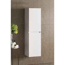 Özceden Banyo Boy Dolabı 130 cm 4 Bölmeli Çift Kapaklı Komple Parlak Beyaz Mdf