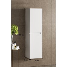 Özceden Banyo Boy Dolabı 130 cm 4 Bölmeli Çift Kapaklı Komple Parlak Beyaz Mdf