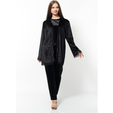 Nuseel Kadın Kadife 3'lü Gecelik Takım Siyah