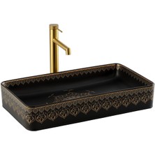 Lena EY-7034S Tezgah Üstü Lavabo Siyah & Altın