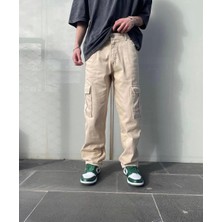 Gülbüz Erkek Bagy Kalıp Cepli Kargo Pantolon - Bej