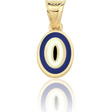 Lilarote Lacivert Mineli Oval Nazar Boncuğu Altın Kolye Ucu