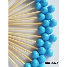 TM Tasarım Mağazası 100 Adet Çift Boncuklu Mavi Baby Shower Kürdanı 6 cm - Boncuk 8 mm - Mavi Pasta Kürdanı