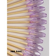 TM Tasarım Mağazası 100 Adet Dekoratif Lila Oval Boncuklu Pasta Kürdanı 6 cm - Boncuk 6X12 mm