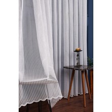 Evdepo Home Taç Çizgili Örme Kullanıma Hazır 1/3 Sık Pile Tül Perde Tek Kanat - Ekru 100 x 270 cm