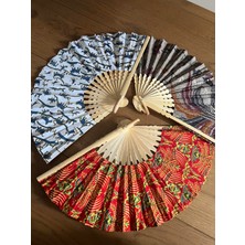 Miamantra Endonezya Batik Kumaş El Yapımı Ahşap Yelpaze -Büyük Boy 27 cm