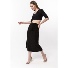 Laranor Önde Büzgü Detay Midi Etek 38 - Siyah