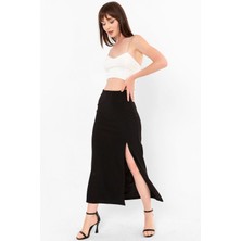 Laranor Yırtmaçlı Krep Etek 42 - Siyah