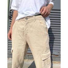 Bpm Premium Bej Kargo Pantolon Erkek Günlük Stil 30 Beden Düz Desen ile Rahat Kullanım