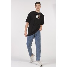 to Cosmos Oversize T-Shirt Renkli Yarım Yüz Panda Siyah