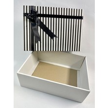 Aura Gift Shop 2li Takım, Siyah Fiyonklu, Siyah Beyaz Çizgili Renk Hediye Kutusu, Gelin, Damat, Çeyiz Kutusu