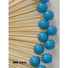 TM Tasarım Mağazası 100 Adet Boncuklu Baby Shower Kürdanı 6 cm - Boncuk 8 mm - Mavi Pasta Kürdanı