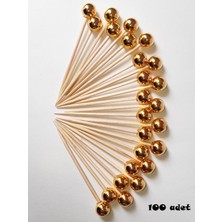 Beyhan Bayhan 100 Adet Dekoratif Yuvarlak Inci Kürdan 6 cm Gold - Inci 8 mm
