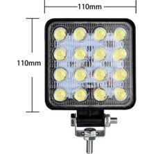 Zauss 16 LED Kare Çalışma Lambası 110X110MM Off Road Traktör Tekne