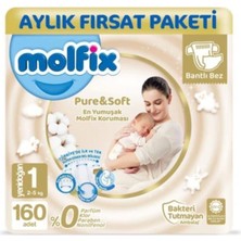 Molfix Pure  Bebek Bezi 1 Beden 2-5 kg 160 Adet 2 Adet   Islak Mendil