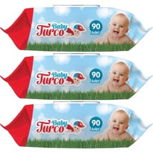 Baby Turco Islak Havlu  Mendil Klasik 90 Yaprak 3 Lü Set Plastik Kapaklı