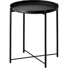 IKEA Tepsili Sehpa, Yuvarlak Siyah Renk Çıkarılabilir Tepsi - Modern Sehpa 45X53 cm Siyah