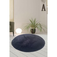 Sarar Tekli Yuvarlak Post Peluş Banyo Pas Pası Jel Kaymaz Taban Siyah 100X100