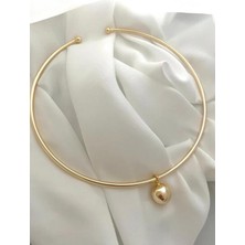 Lujo Aksesuar Kadın Çelik Gold Serenay Ball Chocker Ucu Toplu Choker