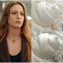 Lujo Aksesuar Kadın Çelik Gold Serenay Ball Chocker Ucu Toplu Choker