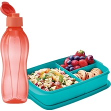 Tupperware Eko Şişe Mercan 500ML ve Bölmeli Beslenme Kutusu Mavi Set