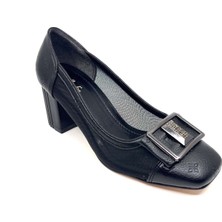 Pierre Cardin Küt Burun Taşlı Tokalı Monogram Desen Topuklu Klasik Ayakkabı - Siyah - 36