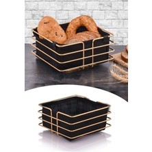 Mithra Concept Mithraconcept Kare Metal Gold Ekmeklik Siyah Kumaş Lux Dekoratif Ekmek Sepeti