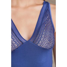 Pierre Cardin 320 Kadın Kalın Askılı Dantelli Atlet Külot Takım-Lacivert