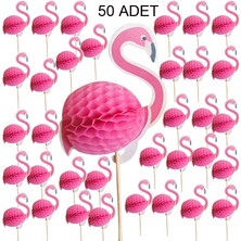 Pandoli Hawaian Temalı Flamingo Kokteyl Meyve Süsleme Kürdan Pembe Renk 50 Adet