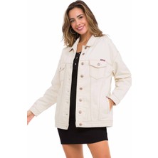 Cipo & Baxx WJ211 Oversize Uzun Bej Kadın Kot Ceket