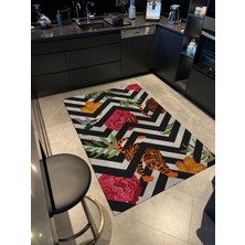 Rugs Modern mira 1141 Siyah Zigzak Kaplan ve Çiçek Temalı  Dokuma Taban Halı
