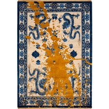 Rugs Modern mira 1213 Etnik Desenli Lacivert Bej Yılan Tema  Baskılı Dokuma Taban Halı