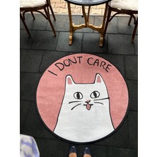 Rugs Modern Mira 1067 I Don't Care Yazılı Kedi Figürlü Yuvarlak Dokuma Taban Halı