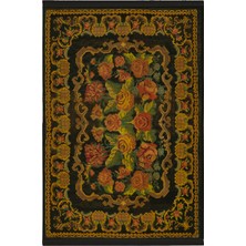 Rugs Modern mira 945  Karabağ Vintage Görünüm Siyah Saçaklı Dokuma Taban Halı