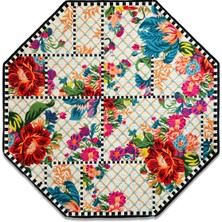 Rugs Modern Mira 886 Beyaz Çiçekli Floret Damalı Sekizgen Halı