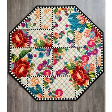 Rugs Modern Mira 886 Beyaz Çiçekli Floret Damalı Sekizgen Halı