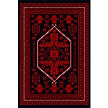 Rugs Modern Mira Pasha 2018 Vintage Görünüm Siyah Kırmızı Saçaklı Halı