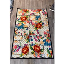 Rugs Modern Mira 887 Siyah Beyaz Çiçekli Floret Damalı Halı