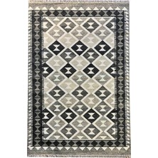 Rugs Modern Cotton 564 Etnik Eskitme Desenli Füme Beyaz Dokuma Taban Kilim