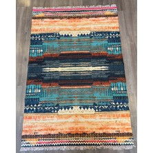 Rugs Modern Cotton 550 Turkuaz Turuncu Desenli Çift Taraflı Çok Renkli Kilim
