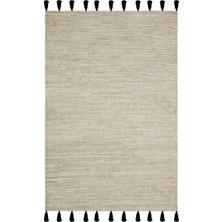 Rugs Modern Moroccan 9005 Siyah Püsküllü Kum Beji Bohomian ve Modern Kilim