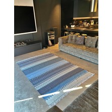 Rugs Modern Cotton 545 Mavi ve Lacivert Çok Renki Dokuma Taban Kilim